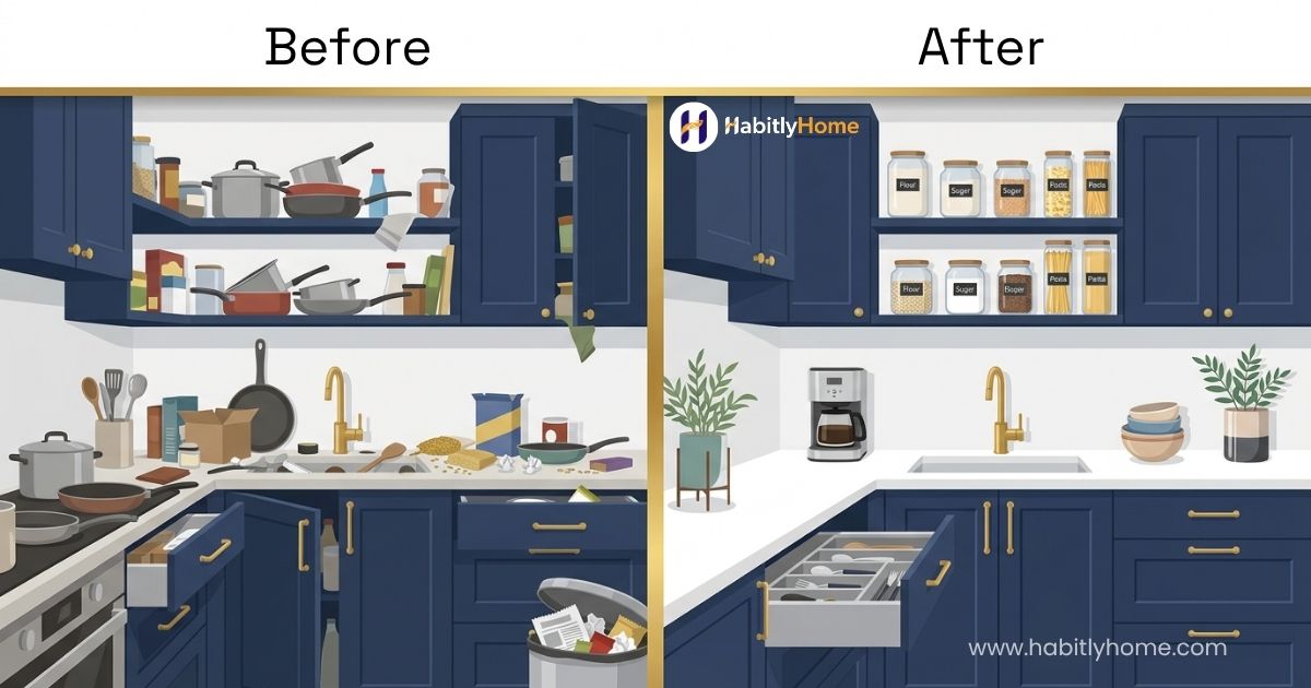 Small kitchen counter with minimal, well organized items